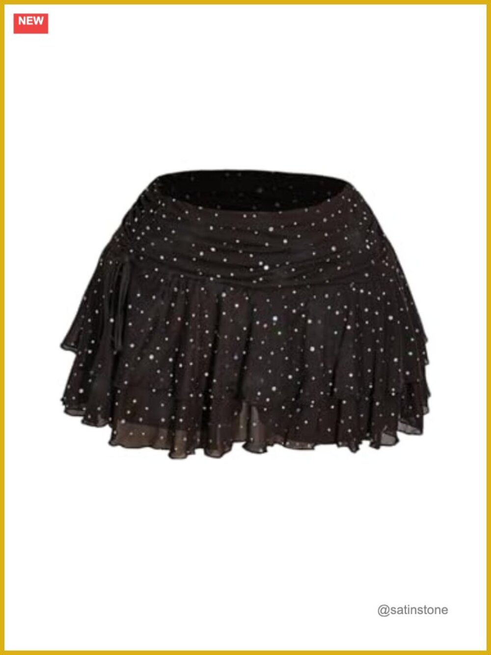 Plus Size Rhinestone Ruffle Tiered Mesh Rave Mini Skirt